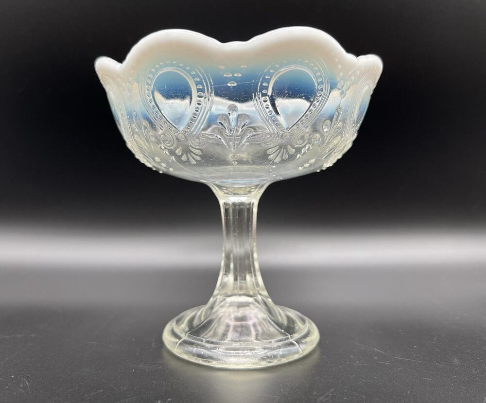 Antique Northwood Clear Opalescent Glass Scroll with Acanthus Pattern Compote 5”